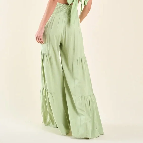 NEW!! Kiwi Boho Wide Leg Linen Palazzo Pants With Waist Sash - Picture 5 of 5